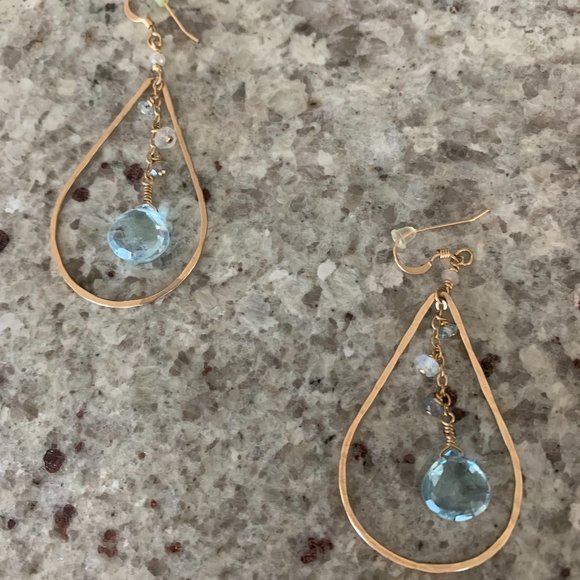 Delicate Gold and Baby Blue Earring - Picture 2 of 2